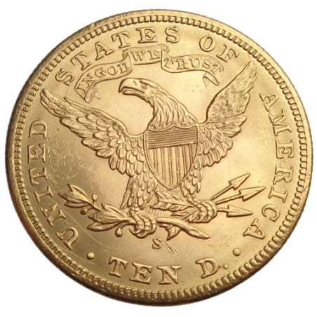 Złota moneta 10 dolarów "Liberty" 1866-1907 r