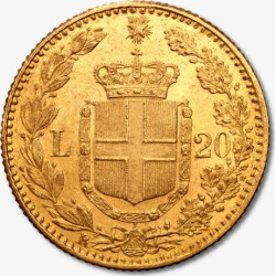 Złota Moneta 20 Lirów Włochy 1879 - 1897 r