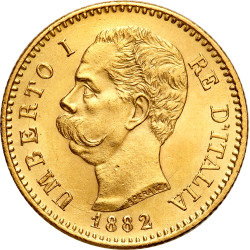 Złota Moneta 20 Lirów Włochy 1882 r. Próba 900