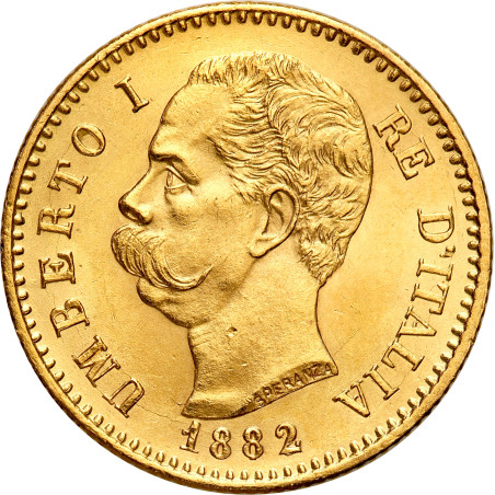 Złota Moneta 20 Lirów Włochy 1882 r. Próba 900