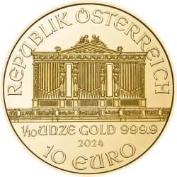 Złota moneta 1/10 uncji Wiedeński Filharmonik 2024 r