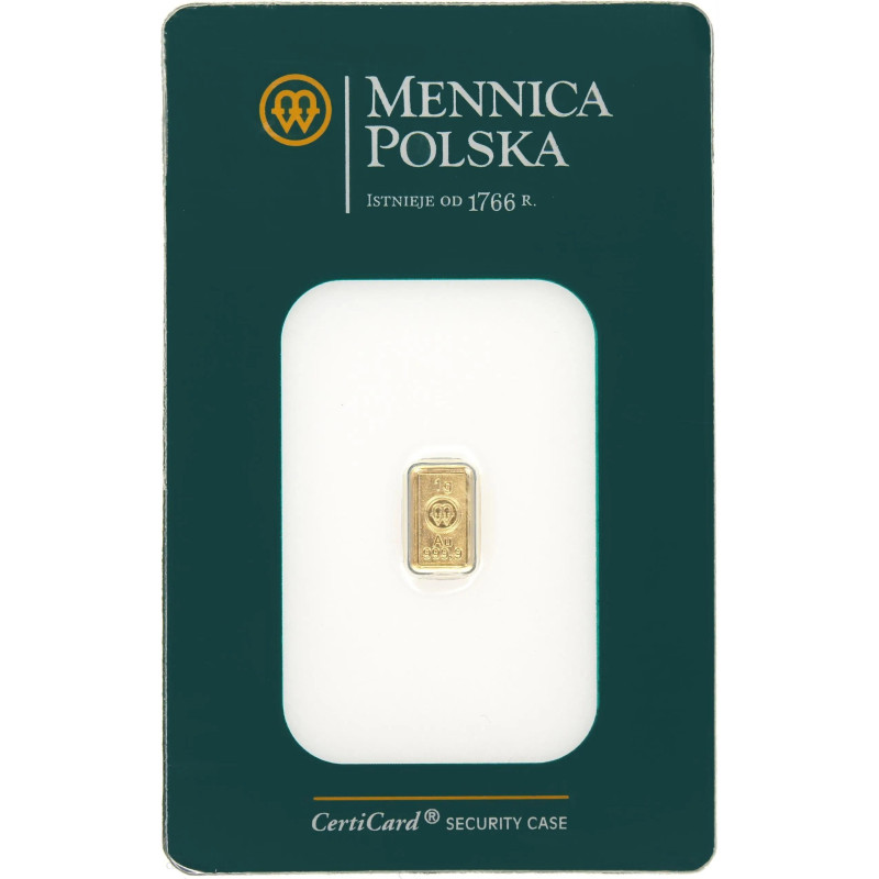 Sztabka złota 1 gram  Mennica Polska