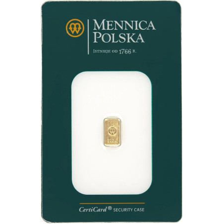 Sztabka złota 1 gram  Mennica Polska