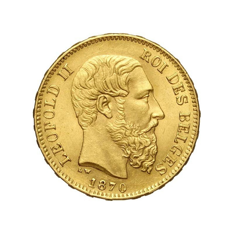 Złota moneta 20 franków Leopold II Belgia 1867-1870 r