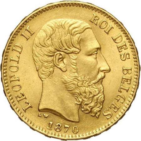 Złota moneta 20 franków Leopold II Belgia 1867-1870 r