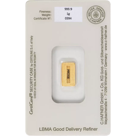 Sztabka złota 1 gram C. HAFNER 1 LBMA