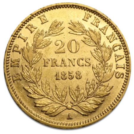 Złota Moneta 20 Franków Francja Napoleon III bez wieńca