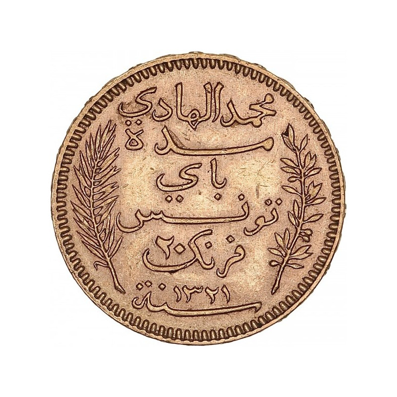 Złota moneta 20 Franków Tunezja 1903-1906