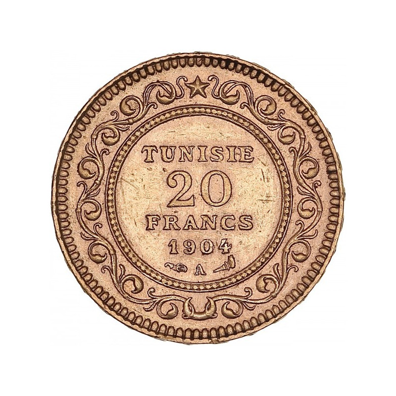 Złota moneta 20 Franków Tunezja 1903-1906