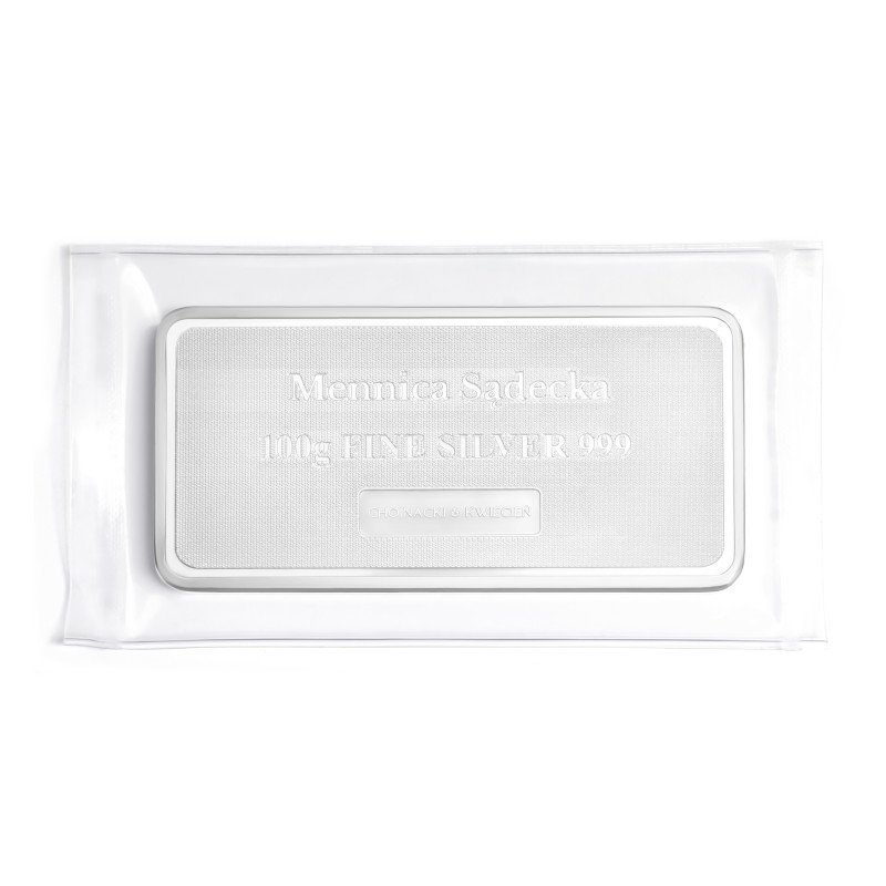 Sztabka srebra 100 g Mennica Sądecka Chojnacki & Kwiecień. Sztabka srebra 100 g Mennica Sądecka Chojnacki & Kwiecień.