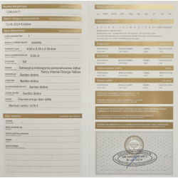 Diament szlif owalny, 0.26ct, I1, Fancy Intense Brownish Yellow, IGI 724548102