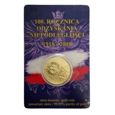Złota moneta 1/4 uncji 100 Rocznica Odzyskania Niepodległości 2018