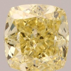 Diament o barwie fantazyjnej szlif poduszkowy modyfikowany, 0.61ct, SI1, Fancy Yellow, GIA 7296870294