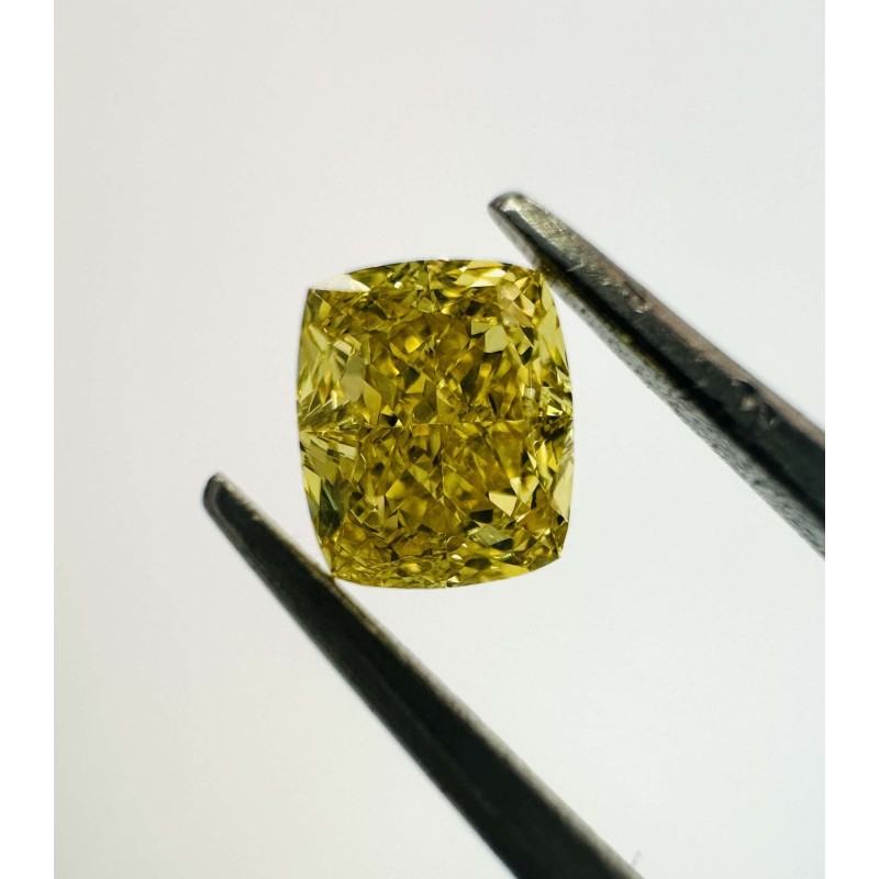 Diament o barwie fantazyjnej szlif poduszkowy brylantowy, 0.6ct, VS2, Fancy Vivid  Yellow, GIA 2225100671