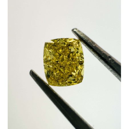 Diament o barwie fantazyjnej szlif poduszkowy brylantowy, 0.6ct, VS2, Fancy Vivid Yellow, GIA 2225100671
