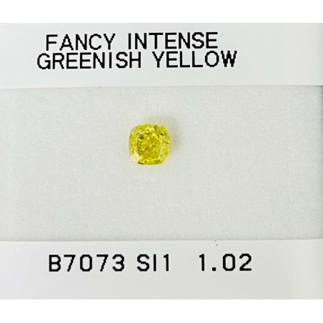Diament o barwie fantazyjnej szlif poduszkowy brylantowy, 1.02ct, SI1, Fancy Intense Greenish Yellow, GIA 5436445939