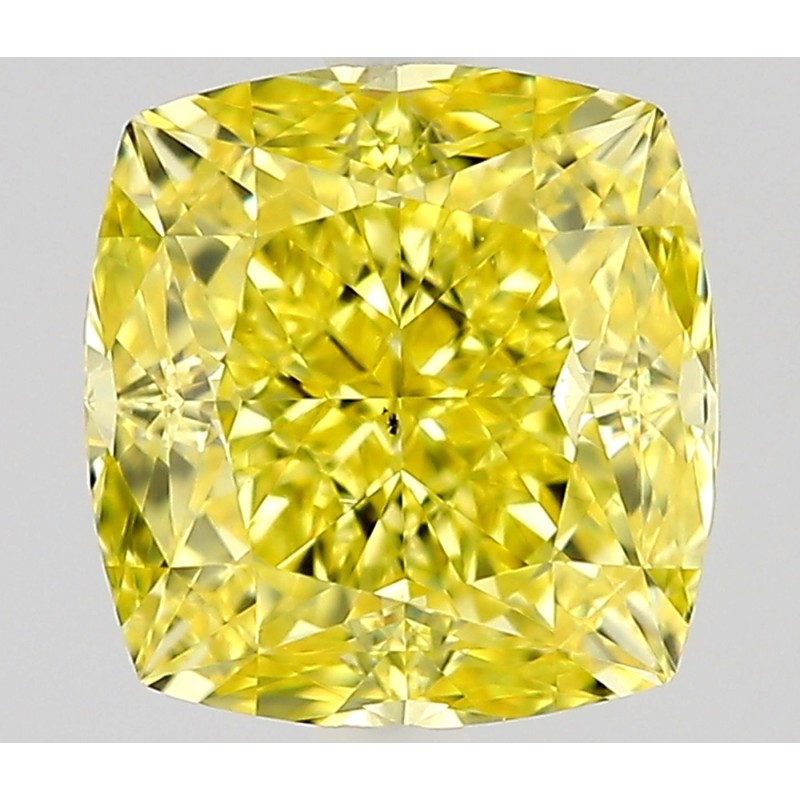 Diament o barwie fantazyjnej szlif poduszkowy modyfikowany, 1ct, VS2, Fancy Vivid Yellow, GIA 5526622507