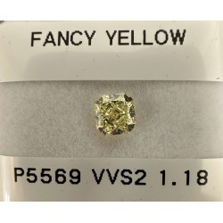 Diament o barwie fantazyjnej szlif radiant kwadratowy, 1.18ct, VVS2, Fancy Yellow, GIA 6227499784