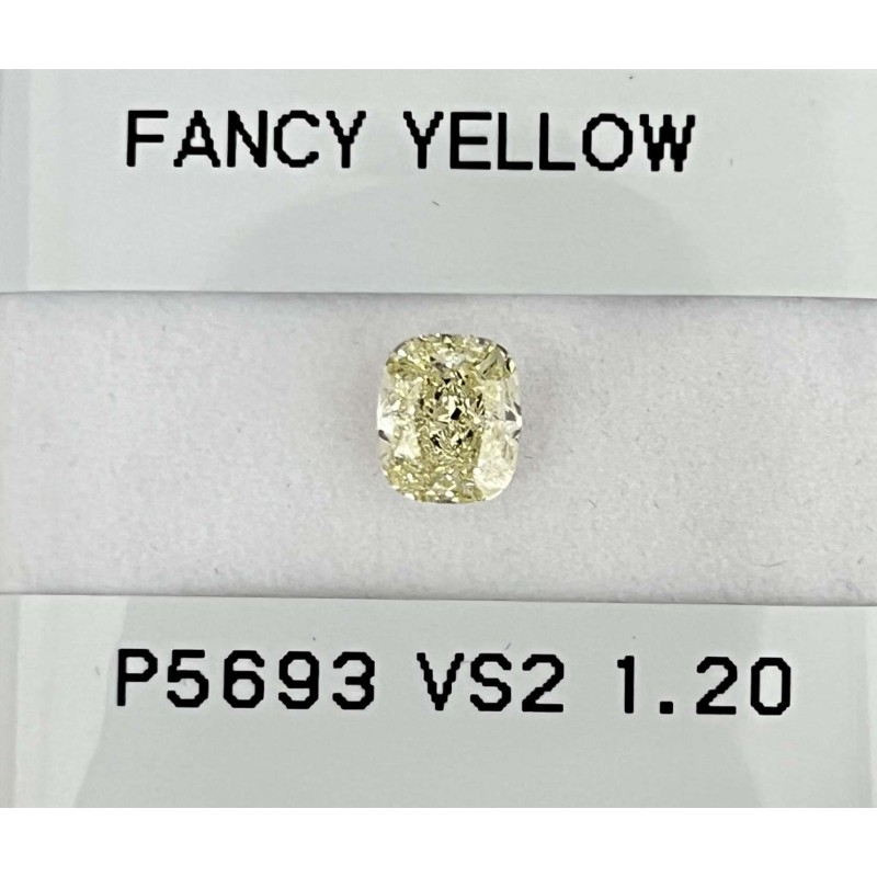 Diament o barwie fantazyjnej szlif poduszkowy modyfikowany, 1.2ct, VS2, Fancy Yellow, GIA 2225883808