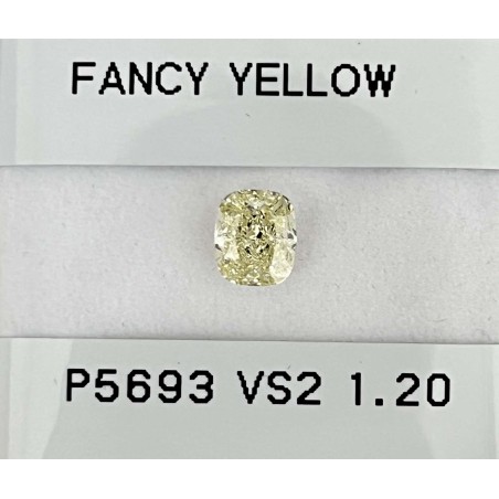 Diament o barwie fantazyjnej szlif poduszkowy modyfikowany, 1.2ct, VS2, Fancy Yellow, GIA 2225883808