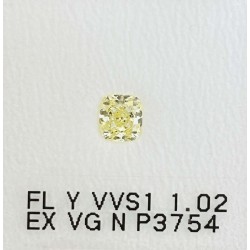 Diament o barwie fantazyjnej szlif poduszkowy brylantowy, 1.02ct, VVS1, Fancy Light  Yellow, GIA 6214918329