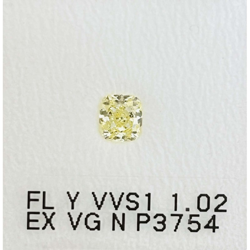 Diament o barwie fantazyjnej szlif poduszkowy brylantowy, 1.02ct, VVS1, Fancy Light  Yellow, GIA 6214918329