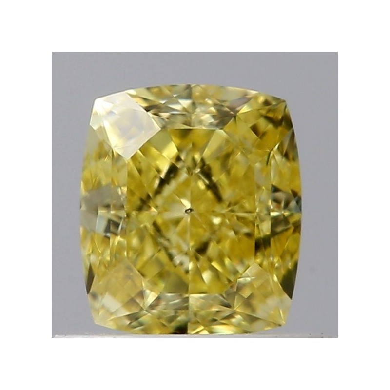 Diament o barwie fantazyjnej szlif poduszkowy brylantowy, 0.62ct, SI1, Fancy Intense Yellow, GIA 5466409244