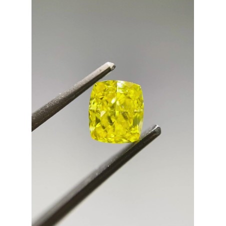 Diament o barwie fantazyjnej szlif poduszkowy brylantowy, 0.5ct, SI1, Fancy Vivid Yellow, GIA 2497209415
