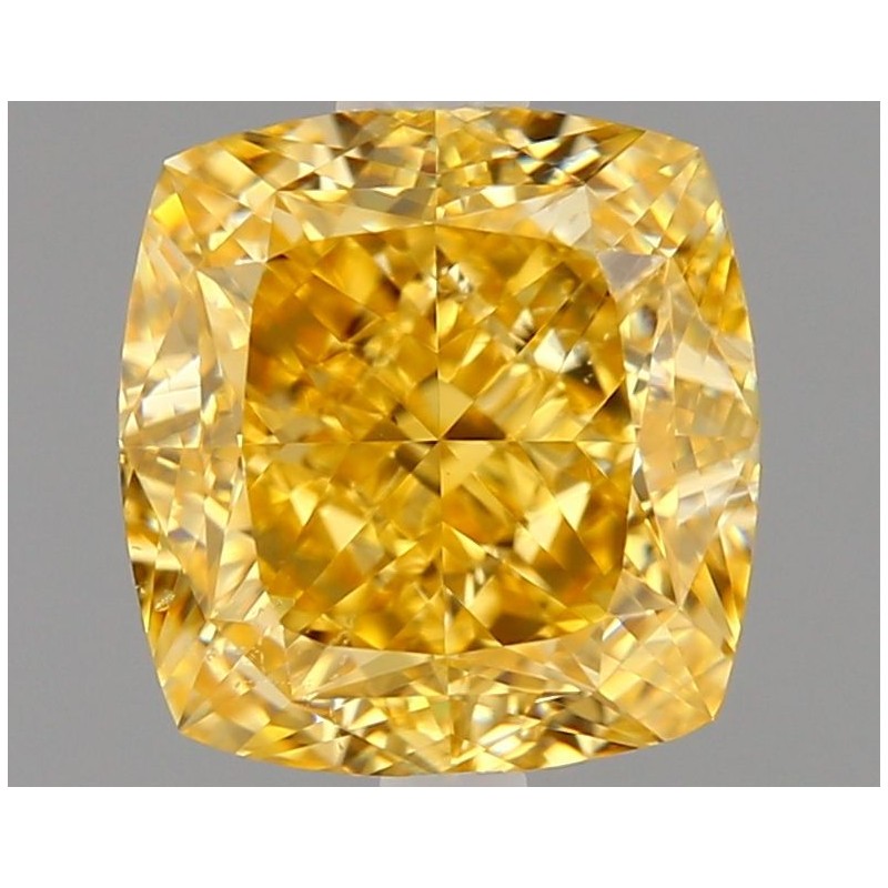 Diament o barwie fantazyjnej szlif poduszkowy brylantowy, 1.5ct, SI1, Fancy Intense Orangy Yellow, GIA 3475769705