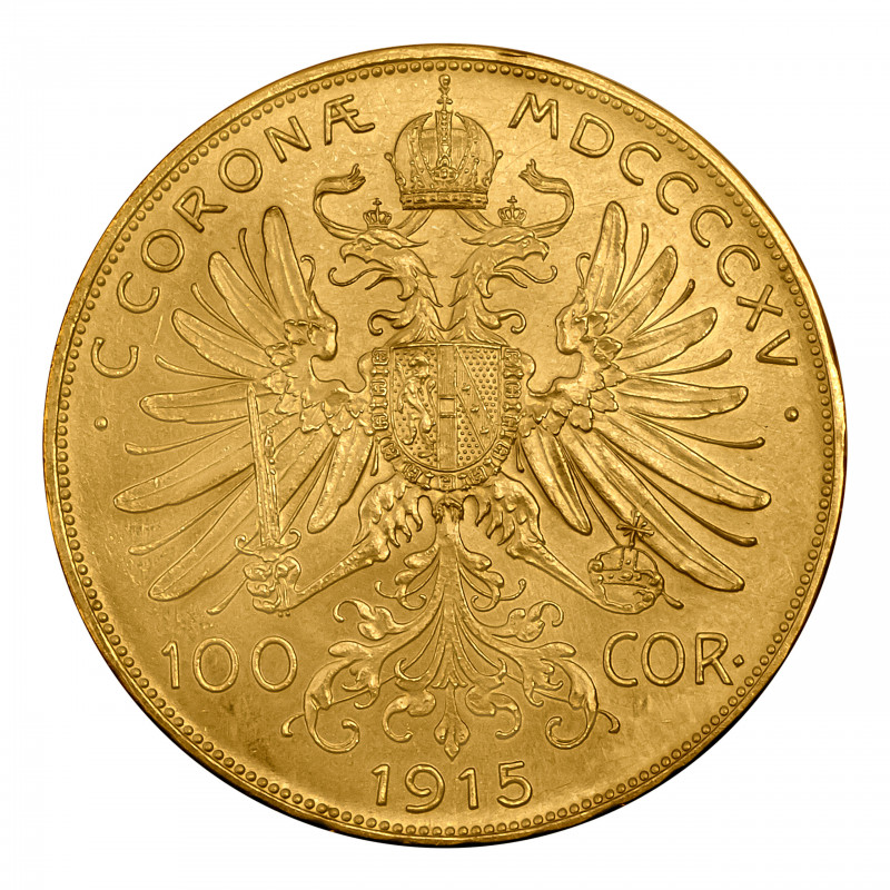 Złota moneta 100 koron Franciszek Józef I Austria nowe bicie Złota moneta 100 koron Franciszek Józef I Austria nowe bicie