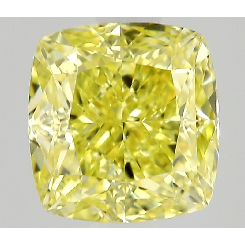 Diament o barwie fantazyjnej szlif poduszkowy modyfikowany, 0.7ct, VS2, Fancy Intense Yellow, GIA 6531374018