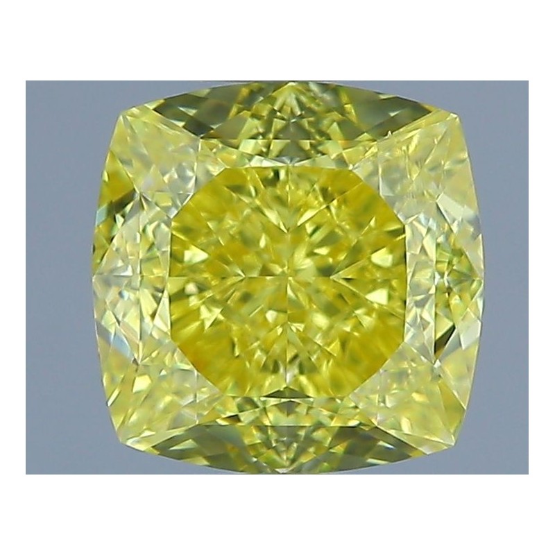 Diament o barwie fantazyjnej szlif poduszkowy brylantowy, 1.5ct, VS2, Fancy Vivid Yellow, GIA 2235729357