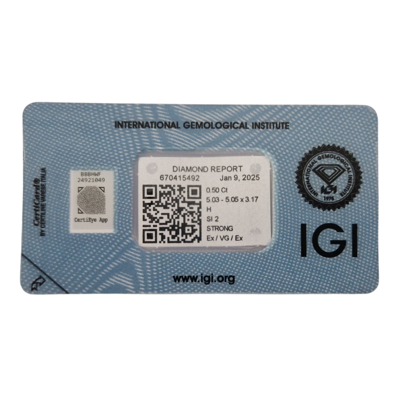 Diament szlif okrągły 0.5ct, SI2, H, IGI 670415492