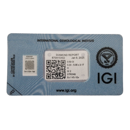 Diament szlif okrągły 0.5ct, SI2, H, IGI 670415492