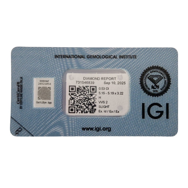 Diament szlif okrągły 0.53ct, VVS2, H, IGI 731546839