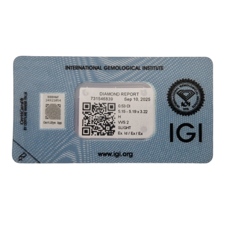 Diament szlif okrągły 0.53ct, VVS2, H, IGI 731546839