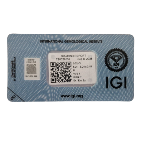 Diament szlif okrągły 0.52ct, VVS1, H, IGI 720528532