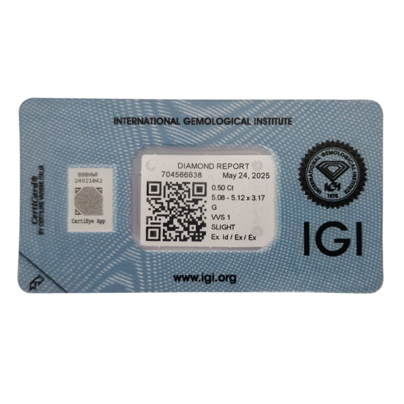 Diament szlif okrągły, 0.5ct, VVS1, G, IGI 704566638