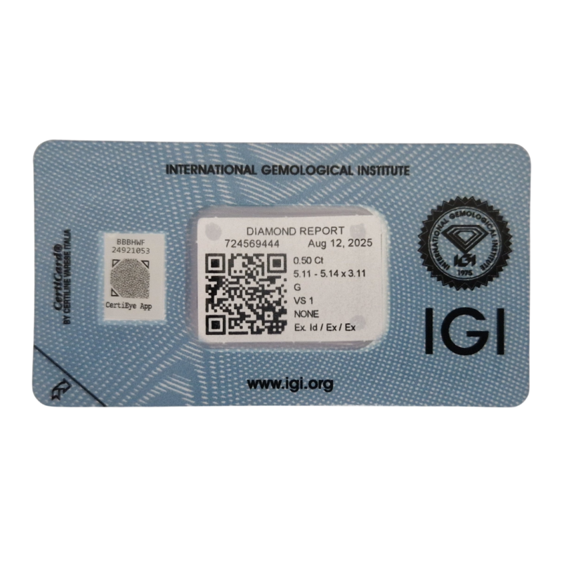 Diament szlif okrągły, 0.5ct, VS1, G, IGI 724569444