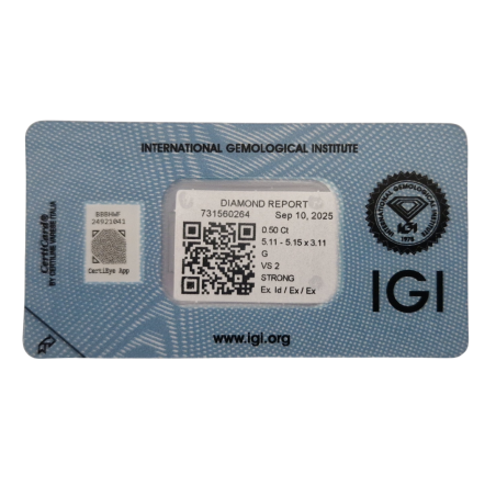 Diament szlif okrągły, 0.5ct, VS2, G, IGI 731560264