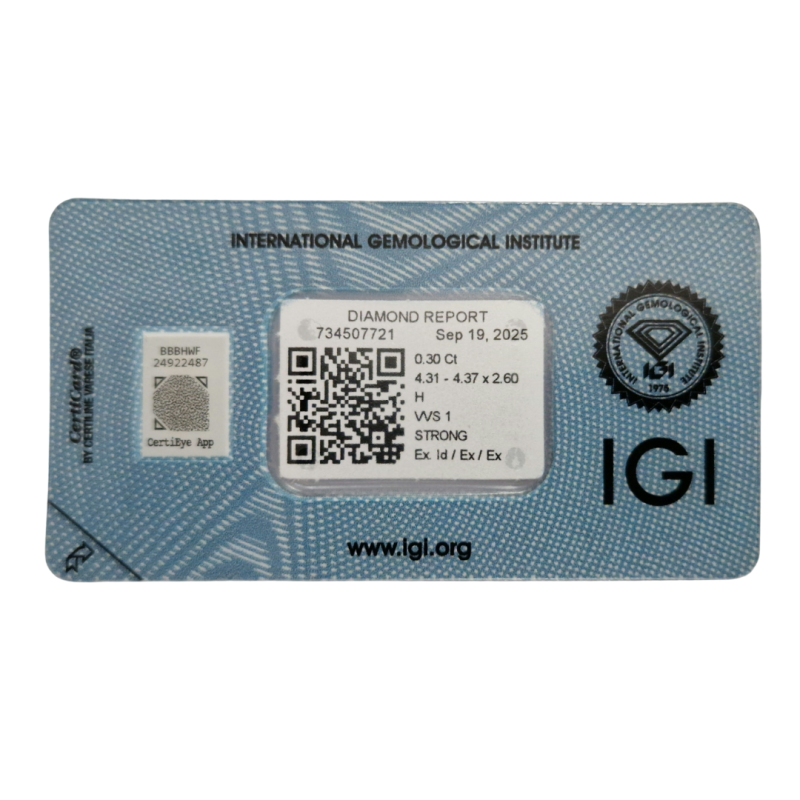 Diament szlif okrągły, 0.3ct, VVS1, H, IGI 734507721