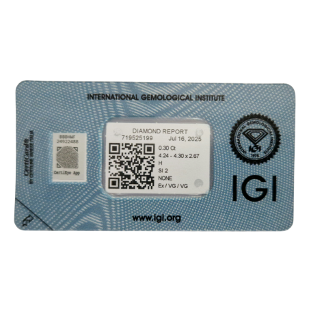 Diament szlif okrągły, 0.3ct, SI2, H, IGI 719525199