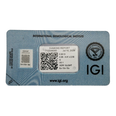 Diament szlif okrągły, 0.3ct, VS1, G, IGI 712548095