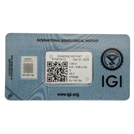 Diament szlif okrągły, 1.0ct, VS2, G, IGI 670470412