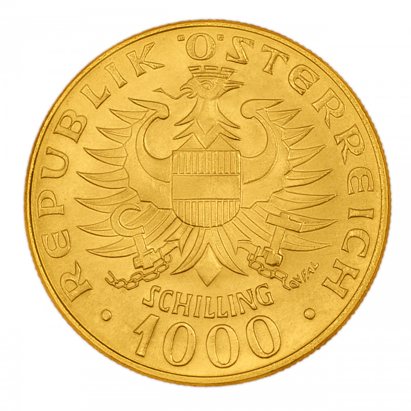 Złota moneta 1000 szylingów Austria 1976 r Złota moneta 1000 szylingów Austria 1976 r