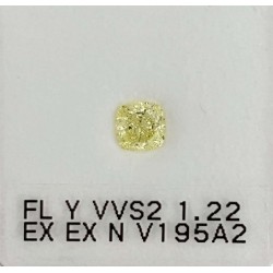 Diament o barwie fantazyjnej szlif poduszkowy brylantowy, 1.22ct, VVS2, Fancy Light Yellow, GIA 6237006863