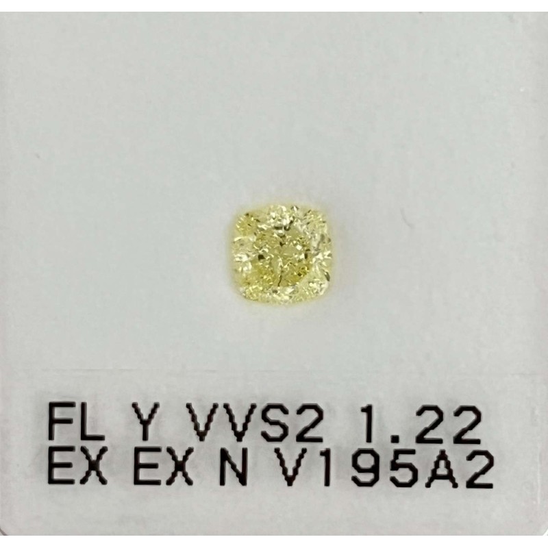 Diament o barwie fantazyjnej szlif poduszkowy brylantowy, 1.22ct, VVS2, Fancy Light  Yellow, GIA 6237006863