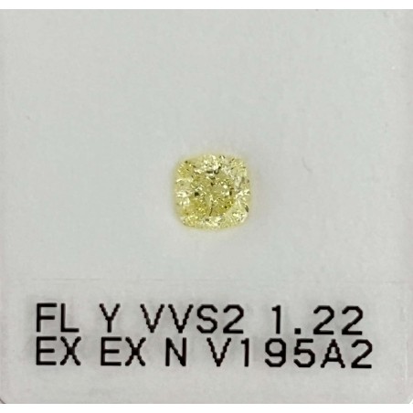 Diament o barwie fantazyjnej szlif poduszkowy brylantowy, 1.22ct, VVS2, Fancy Light Yellow, GIA 6237006863