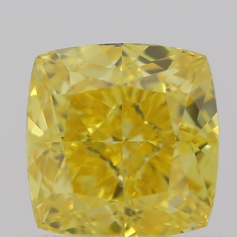 Diament o barwie fantazyjnej szlif poduszkowy brylantowy, 0.51ct, SI1, Fancy Vivid Yellow, GIA 2344450673