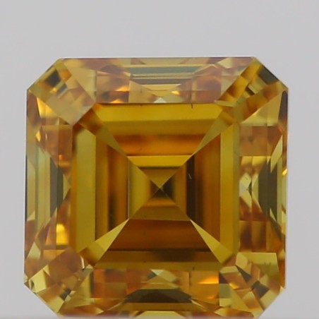 Diament o barwie fantazyjnej szlif szmaragdowy kwadratowy, 0.32ct, VS2, Fancy Vivid Orange Yellow, GIA 2504157234
